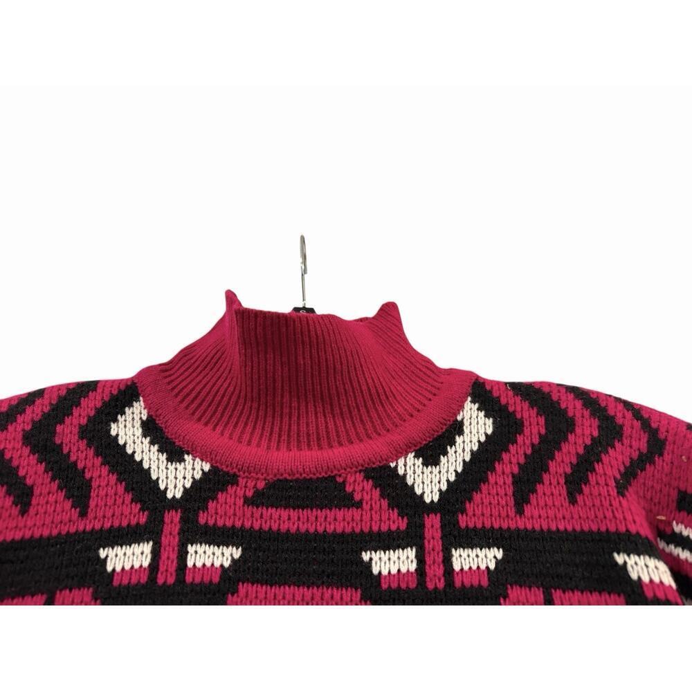 NWT Retro 80s Michael Carrie Aztec Pink Black Pullover Mock Neck Women’s S - Picture 7 of 11